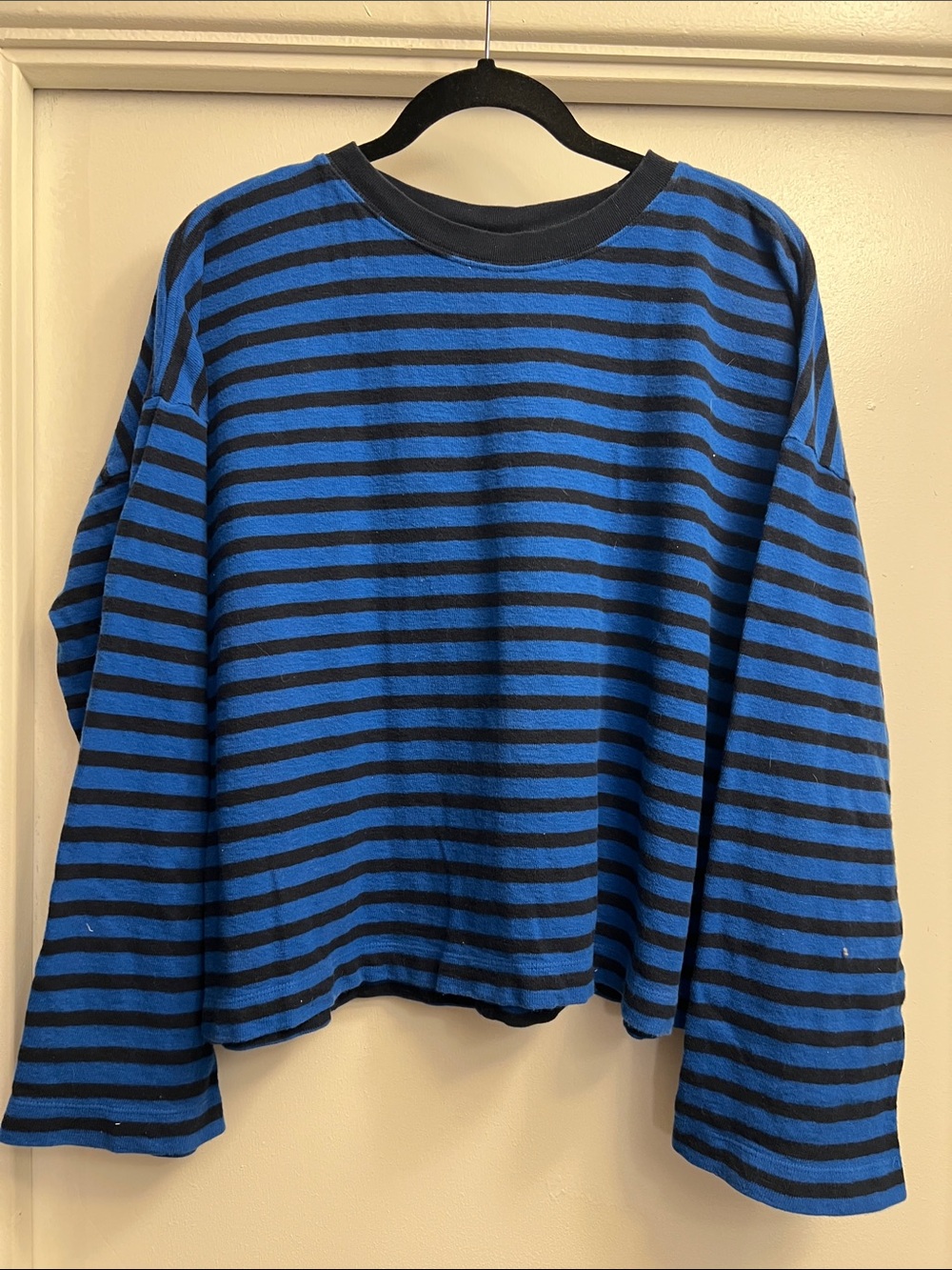 Madewell Blue and Navy Striped Easy Crewneck Long Sleeve Tee Size Large